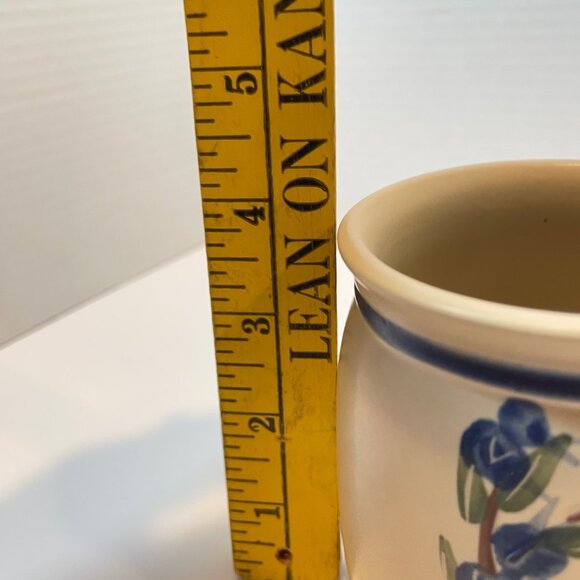 Hand-Painted Pottery Mug with Blue Floral Design & Handle Signed - Picture 7 of 8